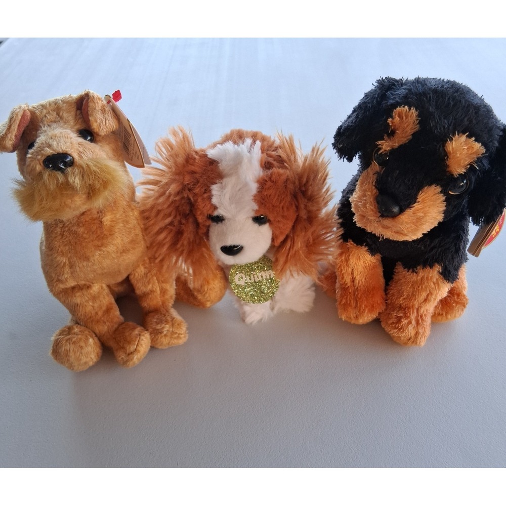 Vintage Ty Beanie Baby Dog Lot Brutus Rottweiler Whiskers Terrier Justice Quinn
